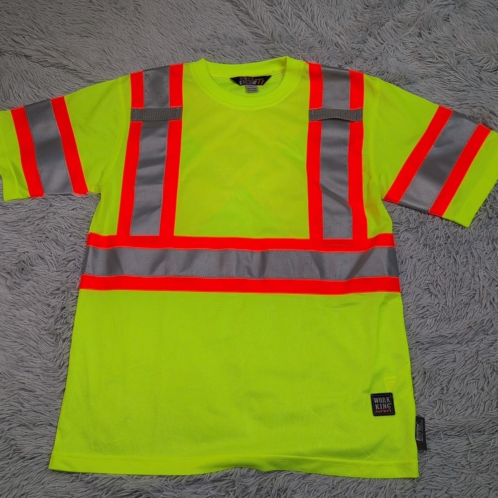 Work King Shirt Mens M Yellow Safety Tee‎ Class 2 Reflective Mesh Lightweight